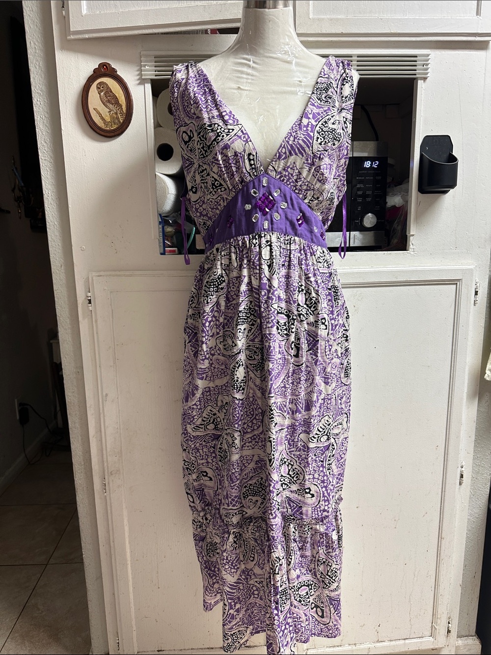 Magic Purple Paisley V-Neck Maxi Dress with Embellished Waist